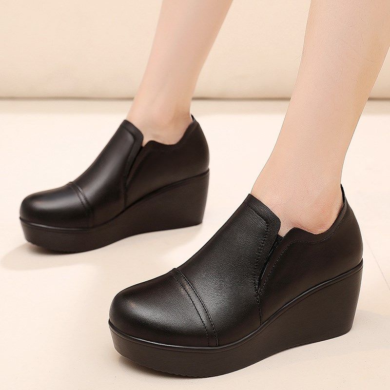 松糕防水台女鞋厚底单鞋坡跟高跟深口圆头舒适Q女鞋松紧带懒人皮,女鞋,深口单鞋,淘宝优惠券,粉丝福利购,淘宝优惠卷