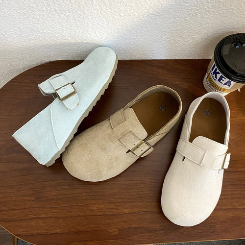 2025新款厚底勃肯鞋女内增高懒人包头可踩跟两穿皮带扣休闲鞋