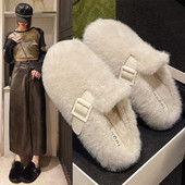 女秋冬新款 外出鞋 外穿毛毛拖鞋 一脚蹬包头棉拖保暖时尚