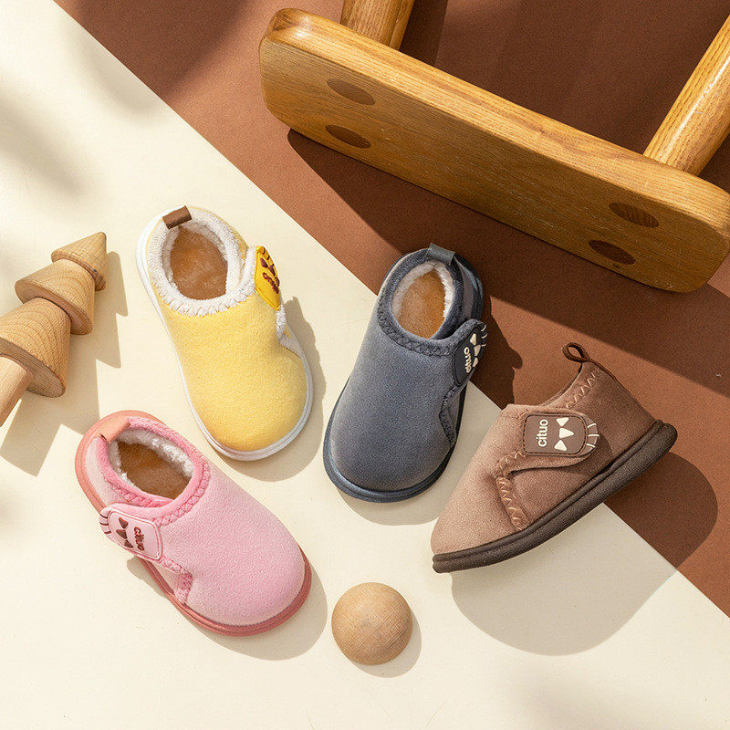 冬季男女童中小童棉拖鞋加厚舒适保暖防滑加绒魔术贴包跟外穿