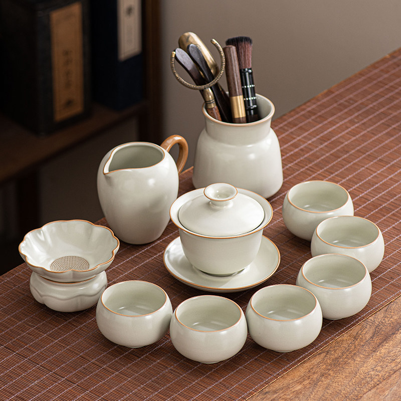 汝窑功夫茶具套装家用办公室会客喝茶盖碗茶杯茶壶2025新款开片