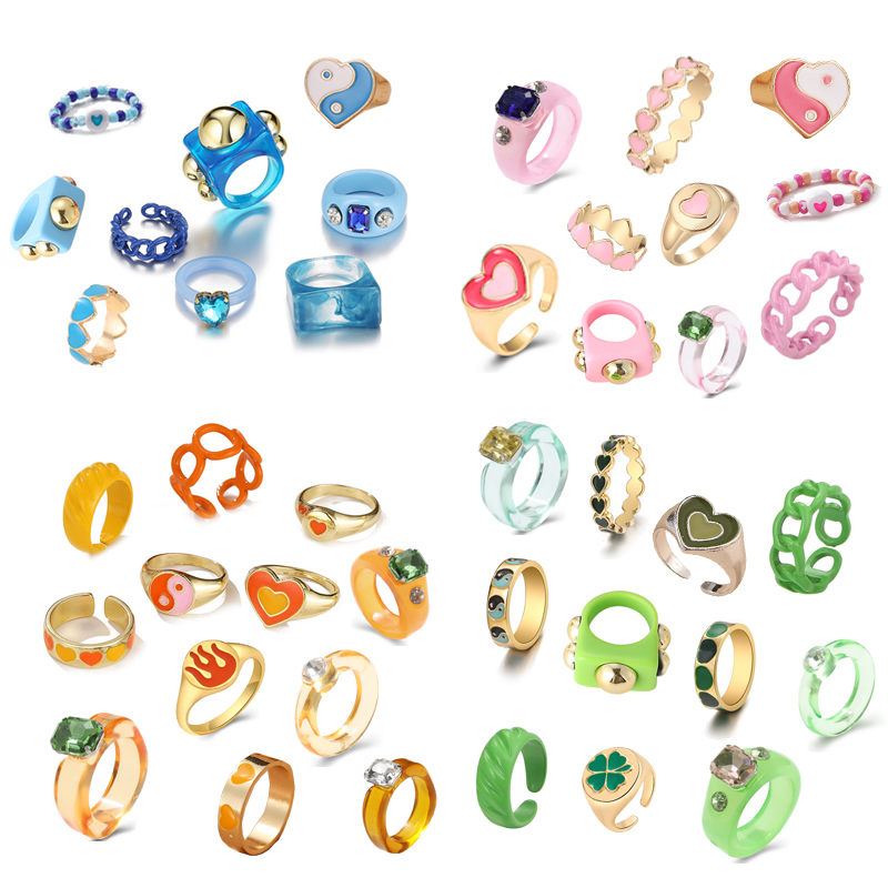 极速Colorful Heart Ring Setx  Wholesale Y2K Beads Ring Tulip