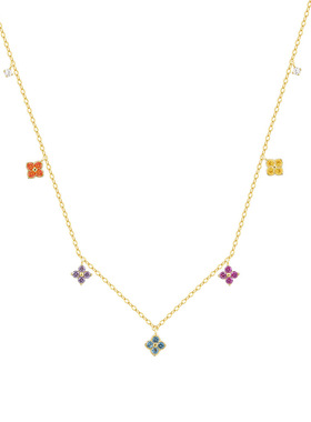 s925纯银法式彩锆石四叶草项链女百搭轻奢高级感小众设计锁骨链