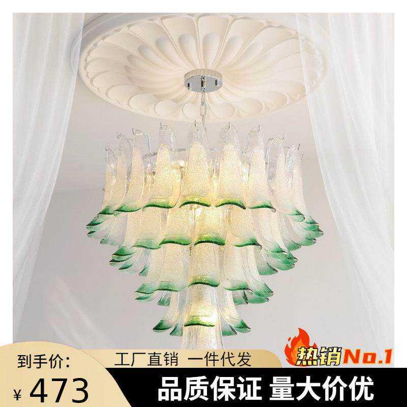 2025新款法式轻奢玻璃客厅吊灯复古中古风别墅复式楼梯挑空大吊灯