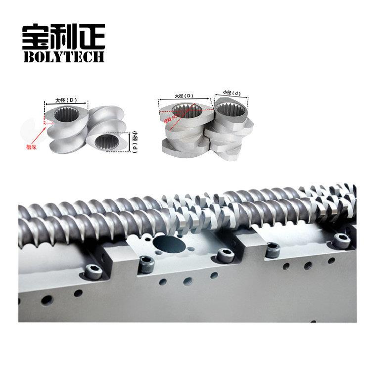 厂家直销 南京50/65/75平行双螺杆挤出机配件 芯轴螺纹块机筒螺杆