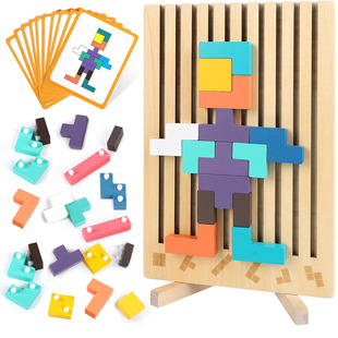 Wooden Stacking Puzzle Board Colored 3D Russian Block Game
