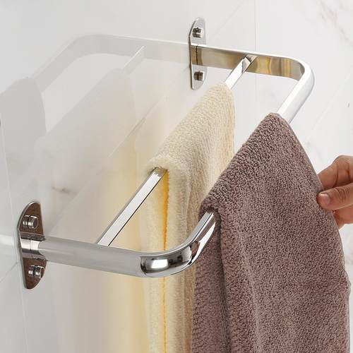 毛巾架免打孔卫生间加长厕所挂件浴室毛巾杆加厚304不锈钢毛巾挂