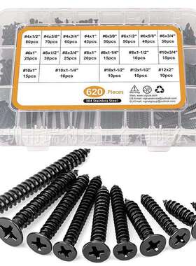 跨境620pcs/420pcs盒装黑色十字沉头自攻螺钉平头自攻螺丝钉套装