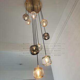 全铜旋转楼梯间长吊灯现代复式楼中空跃二层旋转轻奢水晶灯别墅灯