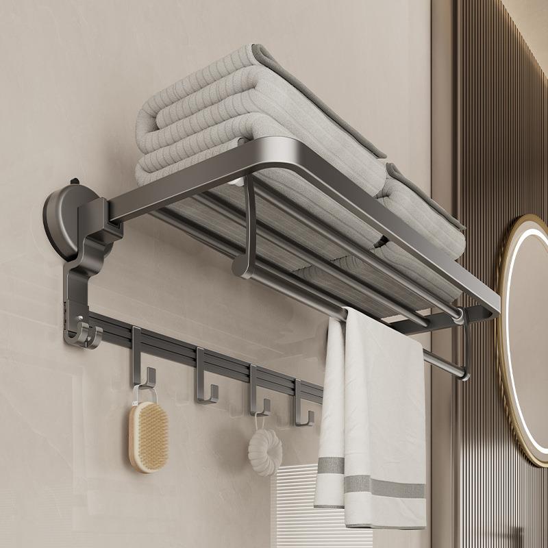 吸盘浴巾架浴室置物架毛巾架卫生间置物架免打孔置物架厕所壁挂式