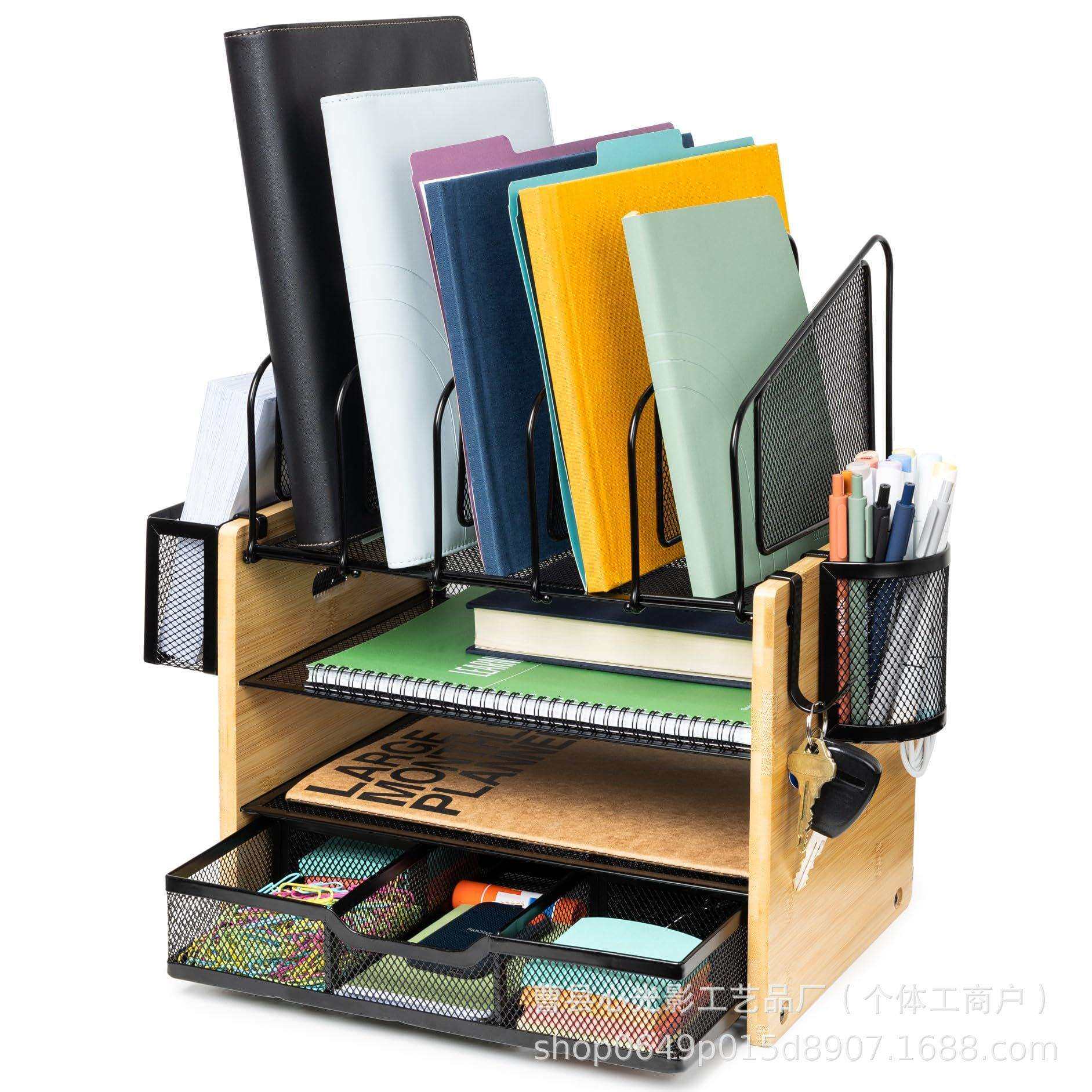 铁木结合置物架办公室桌面金属文件收纳管理架木质文件架档案多层