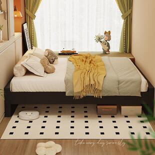 美式复古实木床榫卯结构1米5黑色家用卧室地台床实木榻榻米落地床