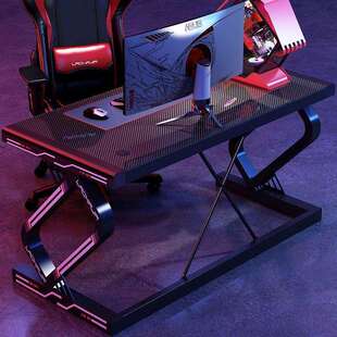 网红电竞桌台式家用电脑桌钢化玻璃碳纤维纹理电脑桌加厚加固桌