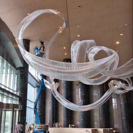 现代简约大型工程轻奢艺术灯具酒店大堂个性飘带玻璃大堂吊灯