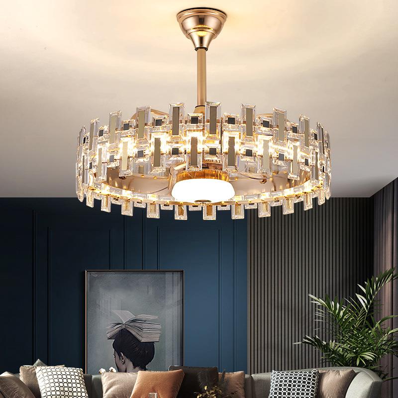 后现代轻奢款水晶风扇灯多功能一体式大气餐厅吧台吊扇灯水晶吊灯