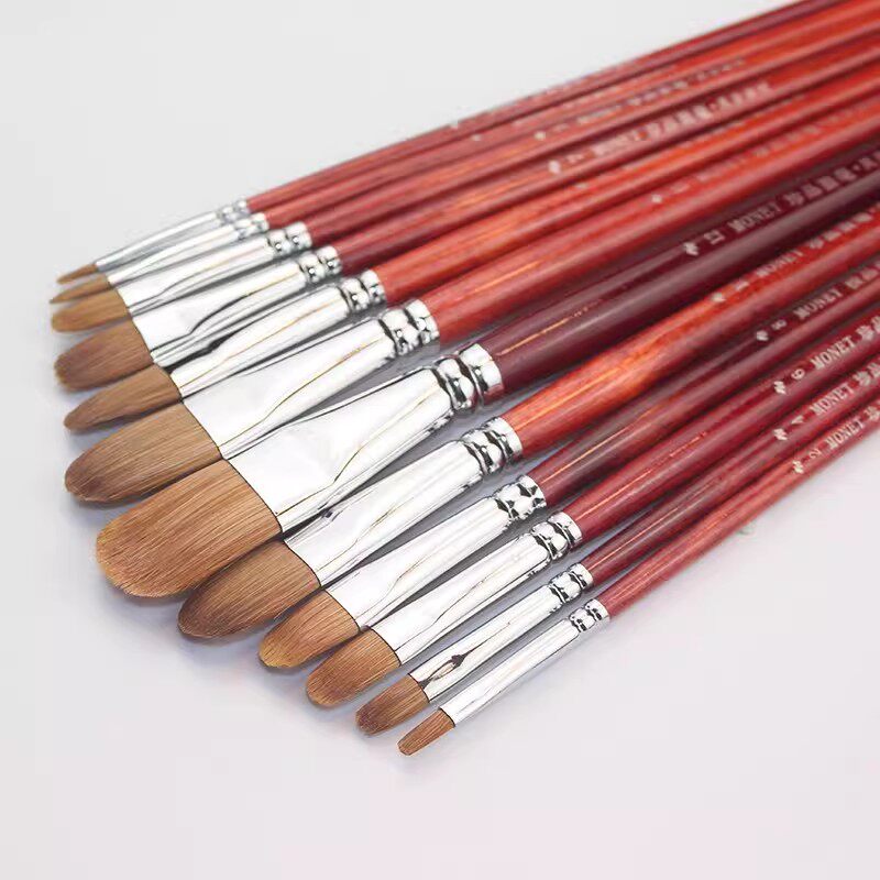 【18元包邮】莫奈珍品狼毫水粉画笔 学生美术生专用水彩油画丙烯颜料涂鸦手绘笔 专业写生长杆狼毛画刷