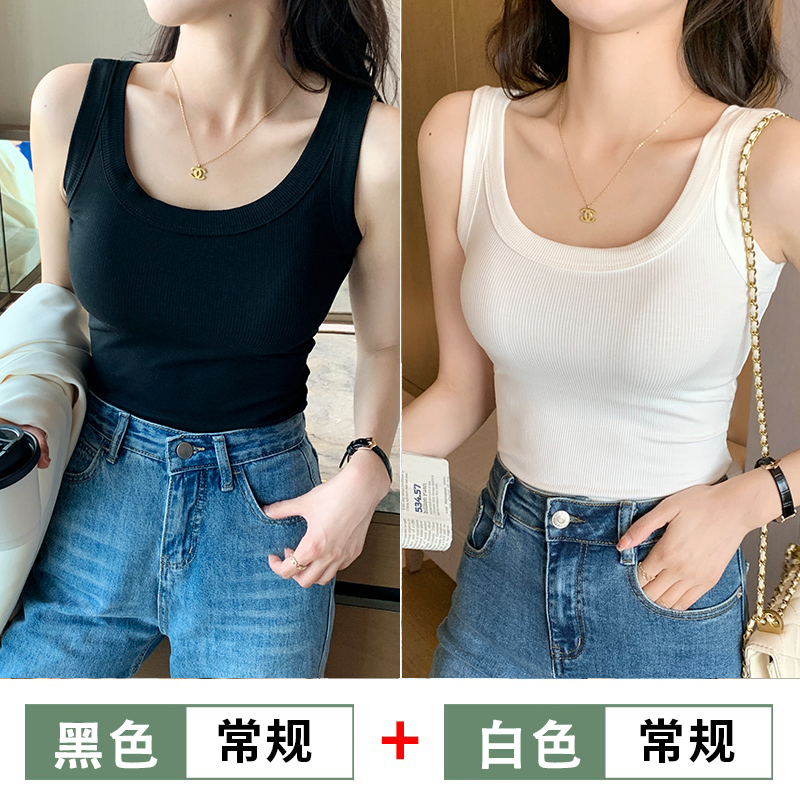 唐狮集团DESSO白色背心女春夏款打底内搭遮副乳美背螺纹紧身上衣