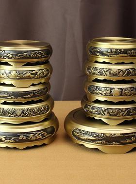 黄铜底座黄铜山水底座中式复古摆件家居梅花底座小铜器工艺品