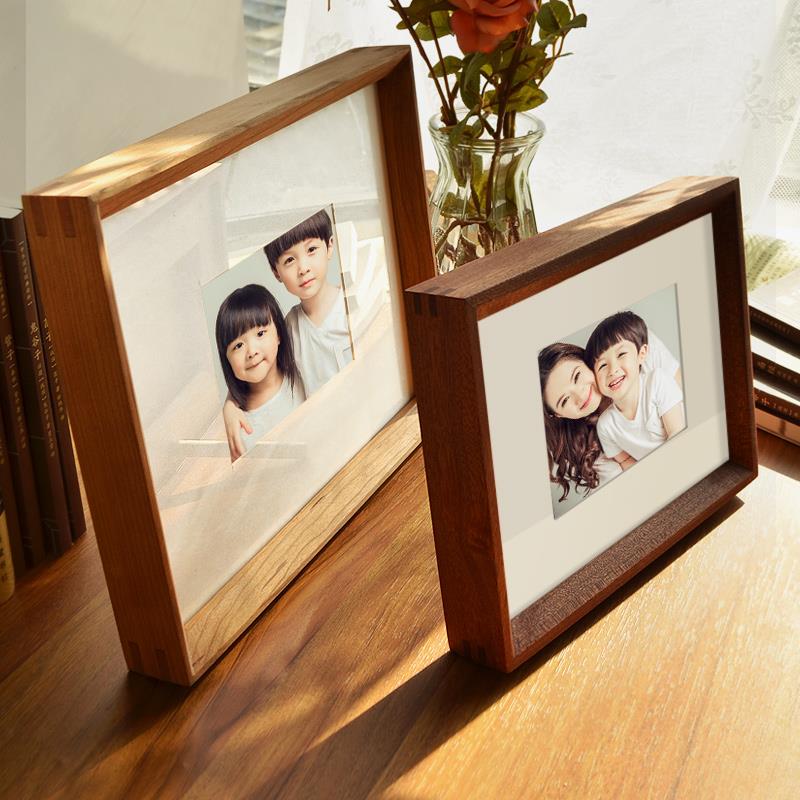 OF9D实木黑胡桃榫卯摆台相框5 6 7 8 10寸12全家福照片相片加打印