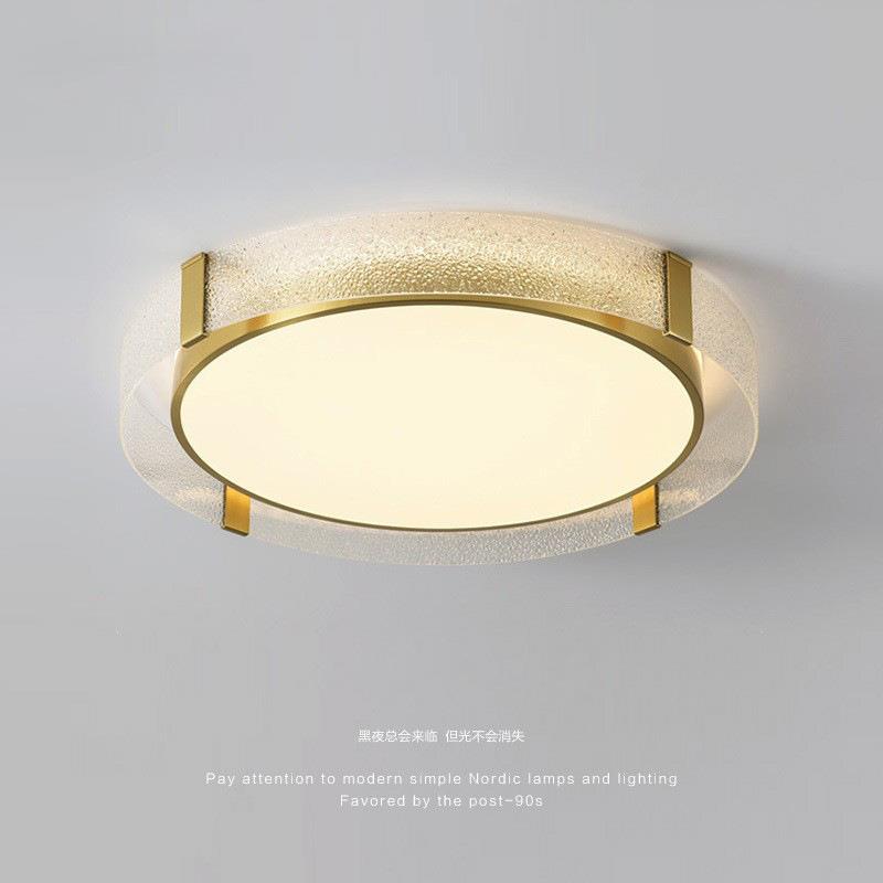 全铜卧室灯创意圆形水纹玻璃新款现代简约设计师房间主次卧吸顶灯