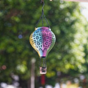 跨境新品铁艺镂空太阳能彩色小花热气球灯笼花园庭院景区装饰吊灯