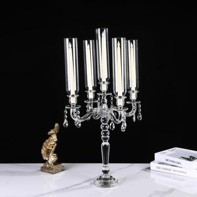 5头水晶烛台 欧式婚庆道具玻璃烛台摆件家居样板房装饰烛光晚餐