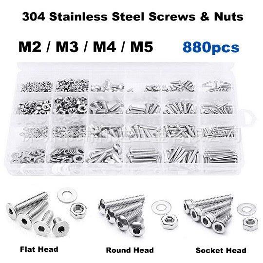 跨境货源880pcs 304不锈钢圆柱头内六角螺丝半圆头内六角螺钉套装