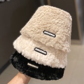 加绒保暖韩版 甜美毛毛渔夫帽子秋冬季 网红新款 百搭水桶盆帽潮圆顶