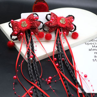 过年头饰儿童冬季汉服新年发饰女童马年国风古风可爱发夹流苏头花