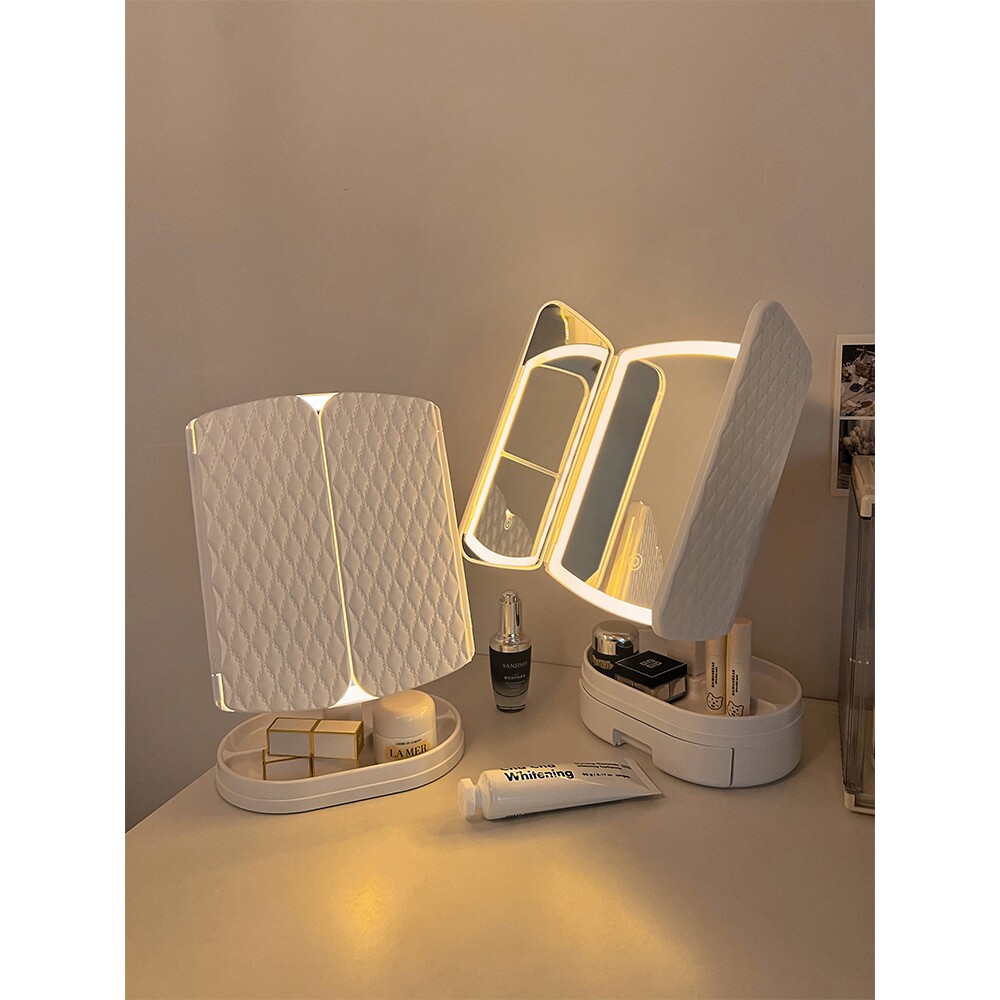 镜子女化妆镜带灯台式桌面可折叠家用卧室梳妆台梳妆镜子学生宿舍