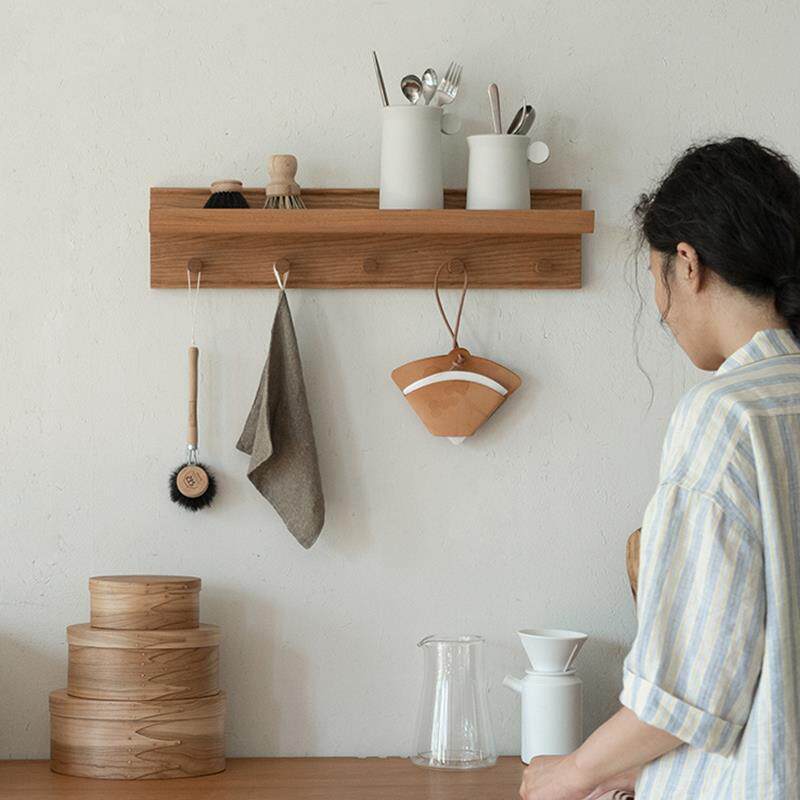 丁字挂钩搁板黑胡樱桃实木餐客厅墙面置物一字架进门