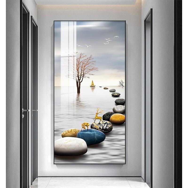 入户玄关装饰画轻奢现代简约走廊过道竖版挂画客厅正对门大幅壁画