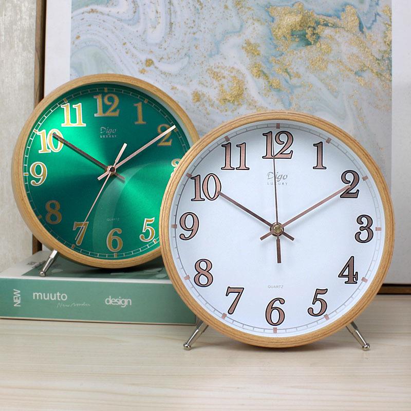 digo迪高现代简约原木座钟金属钟面静音台钟亚马逊钟表时钟