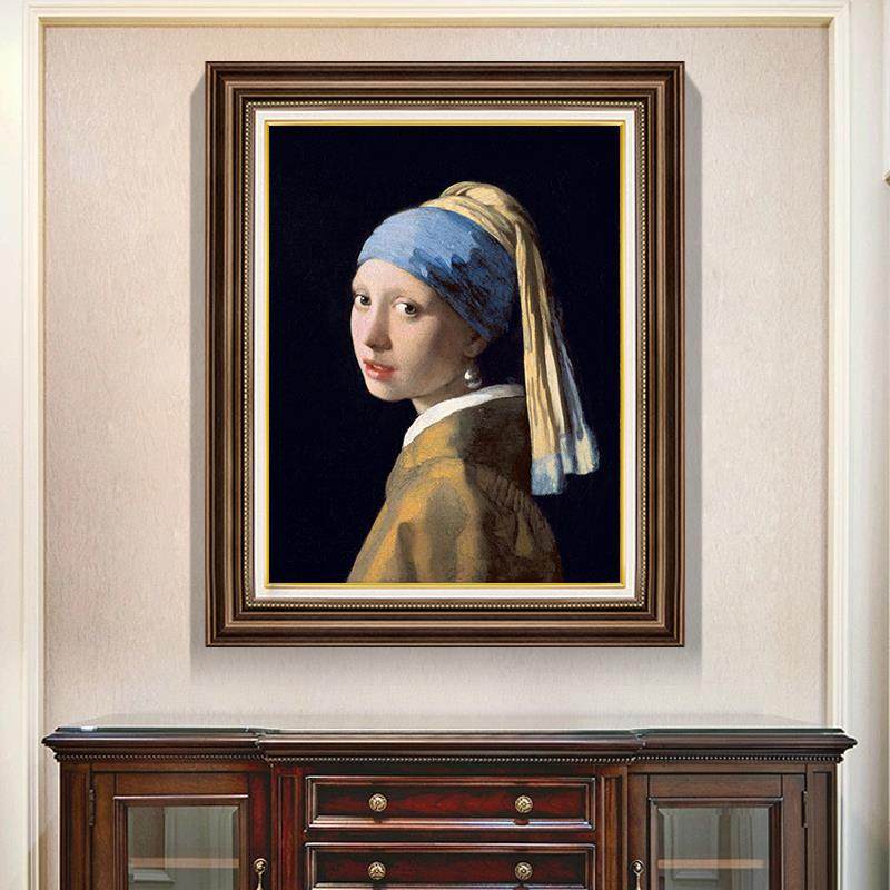 维梅尔名画《戴珍珠耳环的少女》玄关装饰画酒店壁画书房卧室挂画