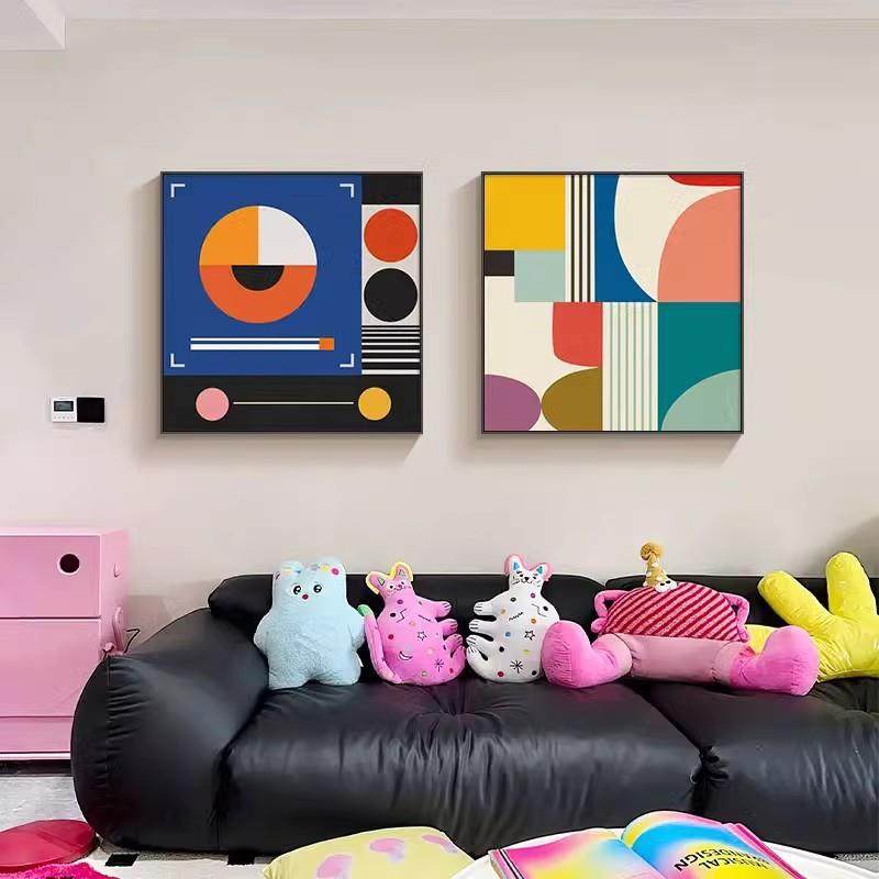多巴胺客厅装饰画小众艺术沙发背景挂画餐厅彩色几何抽象卧室壁画