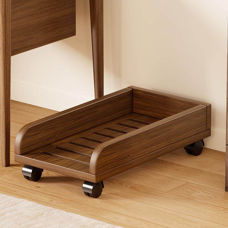 实木电脑主机托架移动底座办公桌下置物架加宽台式机箱收