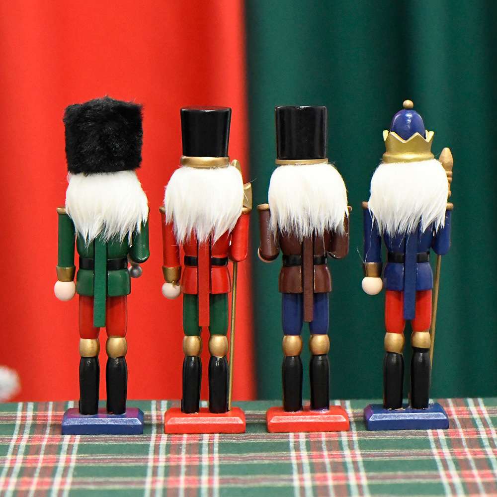24年新款18CM套四木偶士兵木头胡桃夹子外贸现货圣诞节小摆件饰品