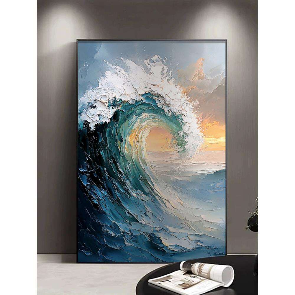 «»风生水起玄关走廊大芬村手绘油画简约肌理客厅挂画办公室壁