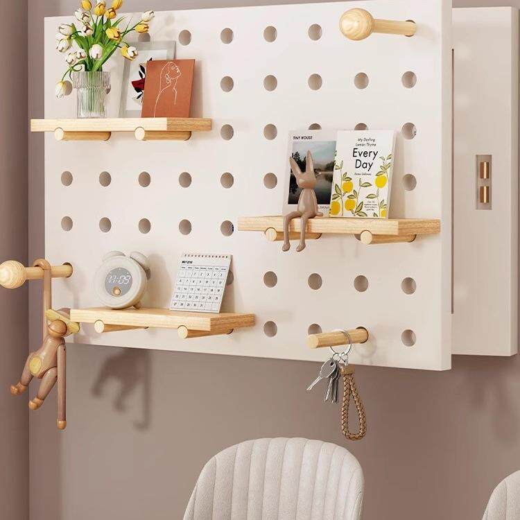 奶油洞洞板电表箱装饰画免打孔置物架电闸遮挡配电箱挂画2024新款