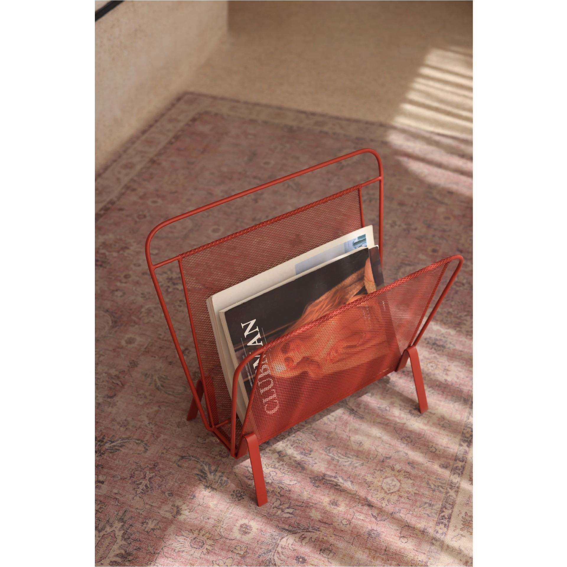 红色金属网面书报架杂志架可移动中古复刻复古简约