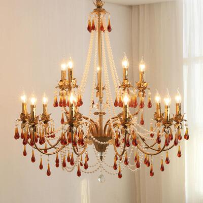 楼梯吊灯欧式水滴水晶铁艺复式楼别墅客厅轻奢餐厅法式美式三层灯