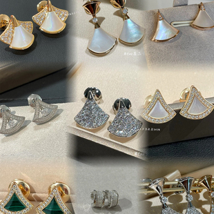 轻奢小裙子耳钉女白贝母18K玫瑰金高级感耳饰莫桑钻扇形镶钻耳环