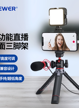 NEEWER纽尔桌面三脚架手机相机直播拍摄多功能手持自拍杆补光灯麦克风vlog视频摄影支架带球头云台ST-DT24V