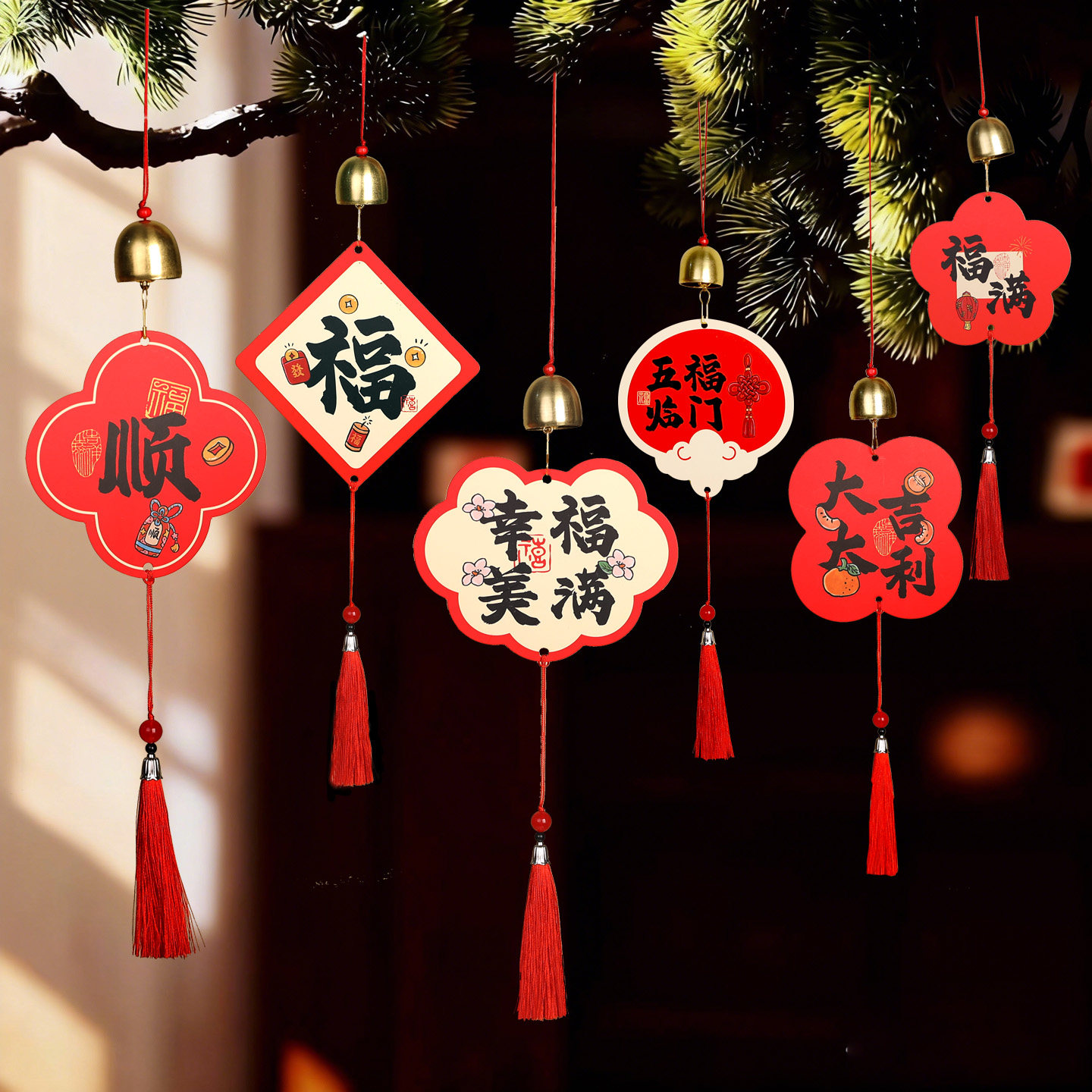 春节国风纸卡创意风铃许愿牌新年小挂件diy铃铛挂饰古风流苏吊坠