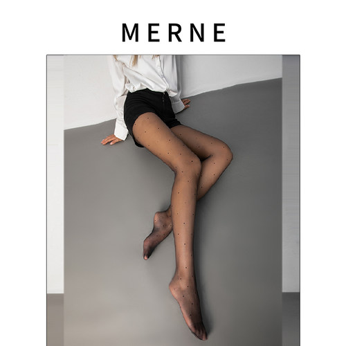MErnE波点黑丝大弹力连裤袜