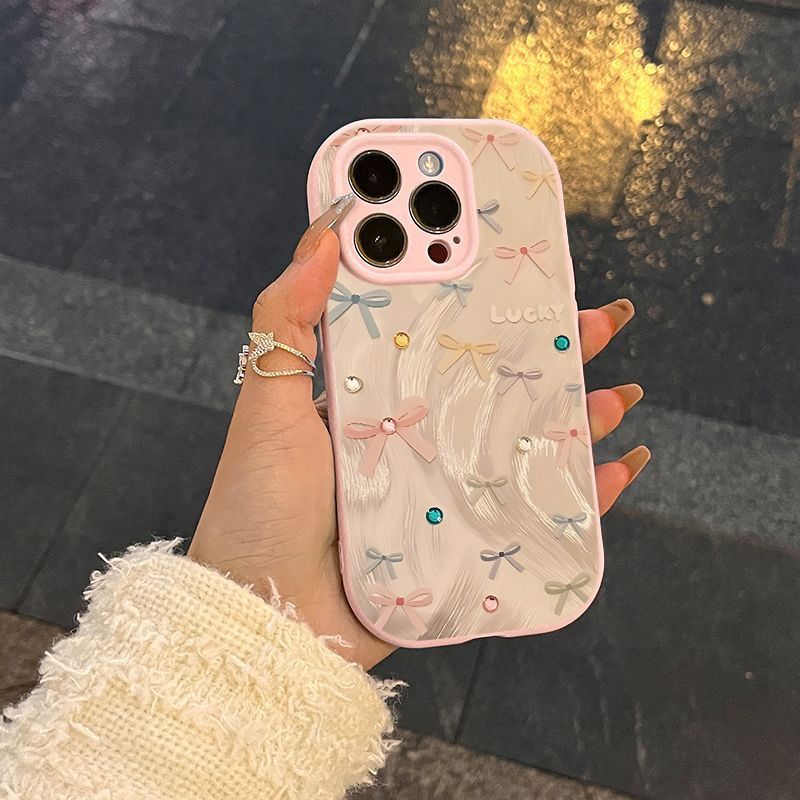 彩色蝴蝶结适用iPhone16手机壳苹果15创意14Pro个性13ProMax少女12mini时尚XR文艺XSMAX女新款7plus羽纱ins风
