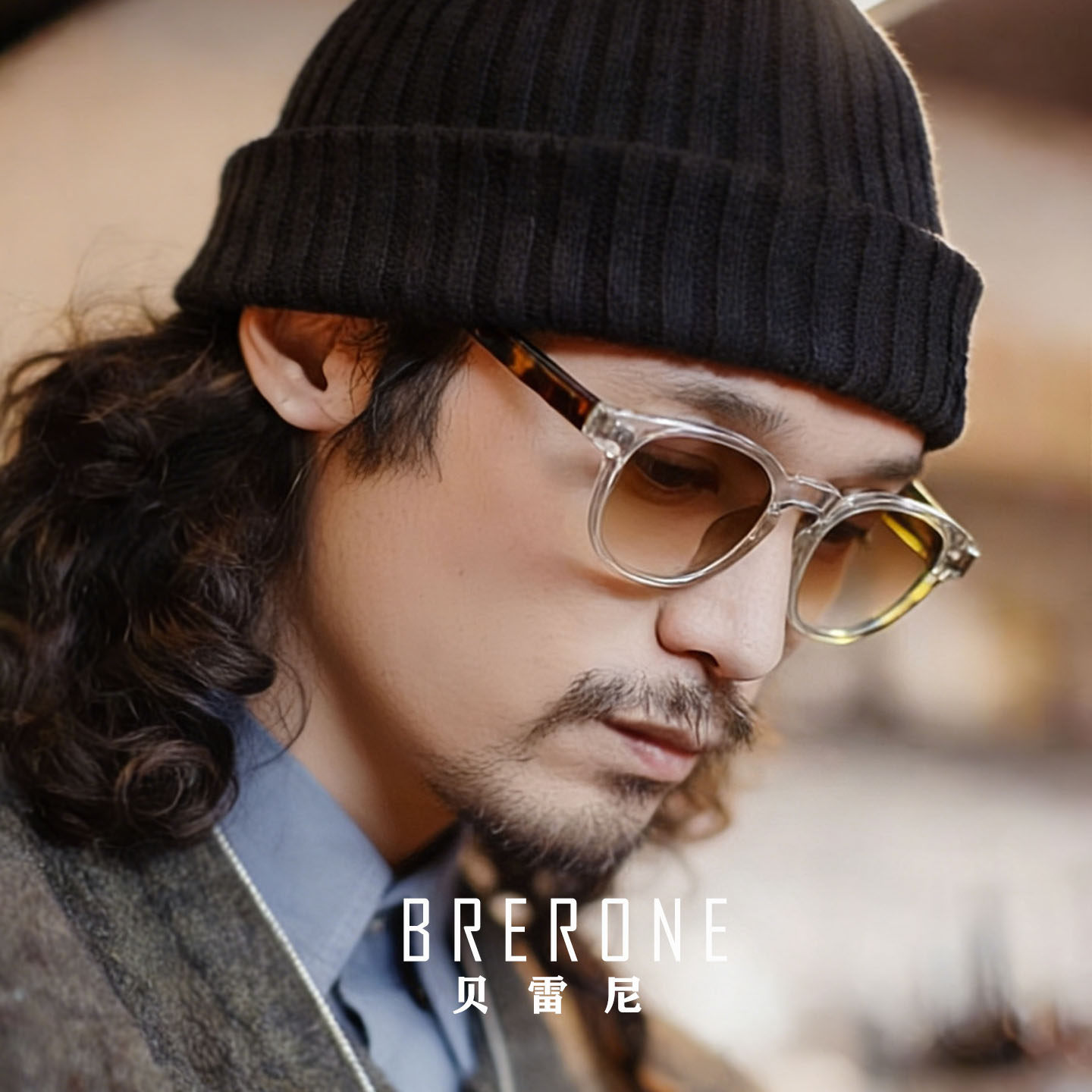 BRERONE美式复古经典圆形框太阳眼镜男透明茶片文艺范偏光墨镜