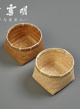 竹雪明|竹编篓子竹篮子零食收纳筐桌面收纳竹筐手工干果小筐茶点