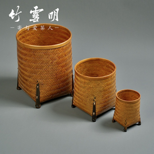 竹雪明|竹编文房字画茶则茶针笔筒收纳筒茶道茶具书画筒茶台摆件