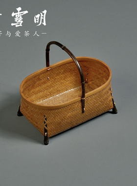 竹雪明|竹编仿古篮子手提蓝 零食点心水果干果篮 茶道野餐收纳筐